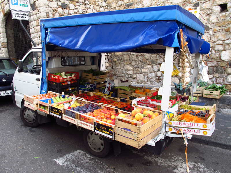 A fruit vendor’s truck in Taormina, Sicily